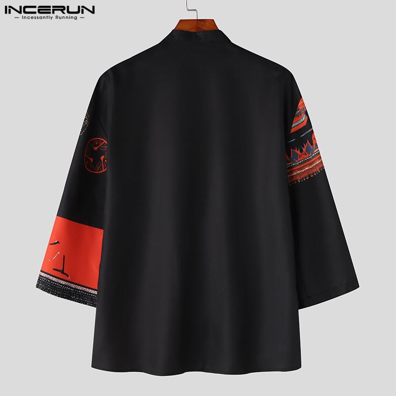 INCERUN Vinateg Men O Neck Short Sleeve Print Patchwork Shirt Chinese Style Tops