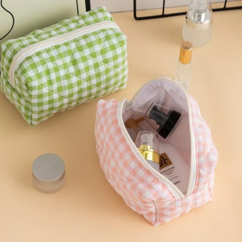 Вместительная вельветовая косметичка, клетчатая сумка для хранения помады, стеганая сумка из хлопка с добавлением хлопка для хранения кабеля для наушников