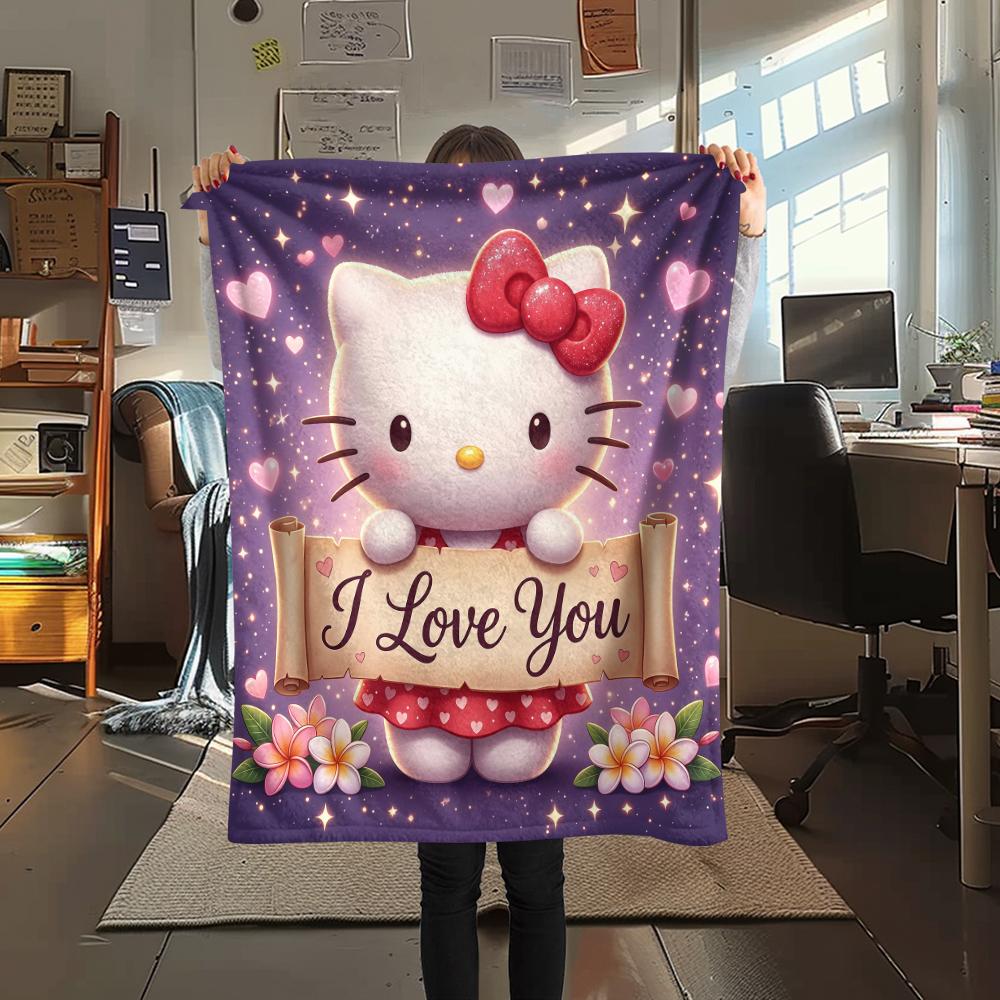 1 шт. Фланелевое одеяло с милым принтом Hello Kitty, Высокое качество, Для всех сезонов, Декор для дома, Тепло и уют, Идеально для рождественских подарков