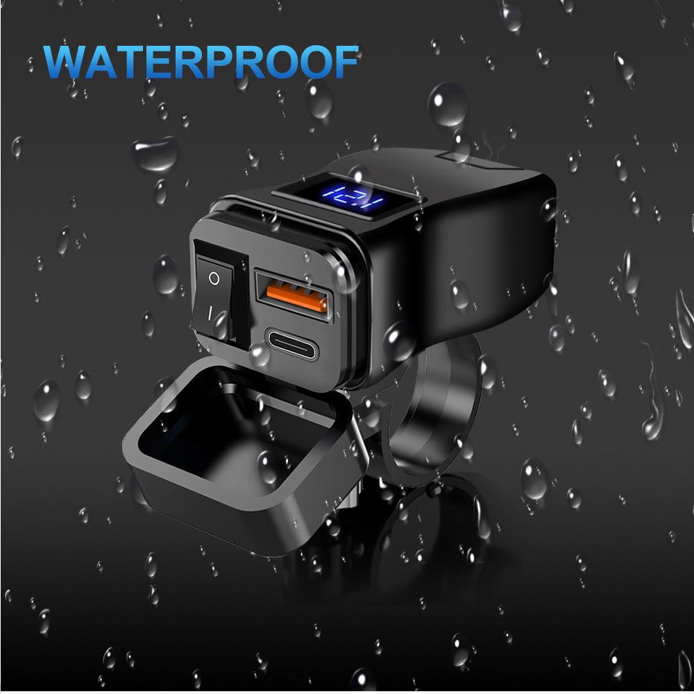 PD Dual QC3.0 USB зарядное устройство для мотоцикла быстрая зарядка с вольтметром термометром цифровой дисплей зарядное устройство для мобильного телефона гнездо