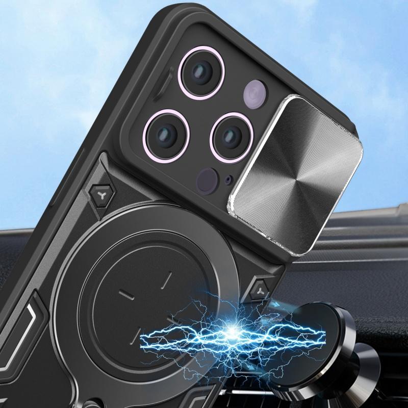 Роскошный противоударный чехол для iPhone 16 15 14 13 Pro Max Plus с выдвижной защитой объектива, многофункциональный жесткий бронированный чехол Funda