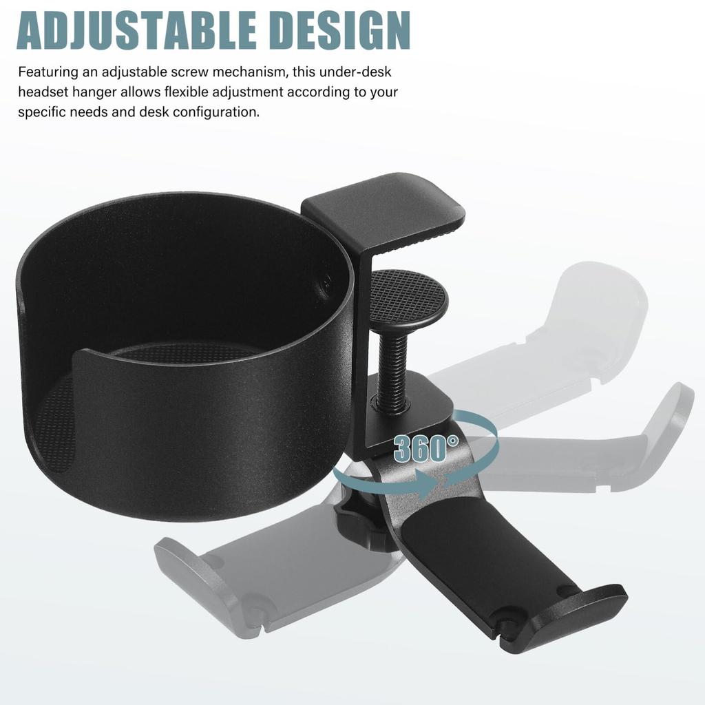 NUOLUX Drink Holder Headphone Stand Desk Cup Holder 360 Degree Rotation Earphone Storage Hook Aluminum Alloy Desk Organizer Multifunctional Cup