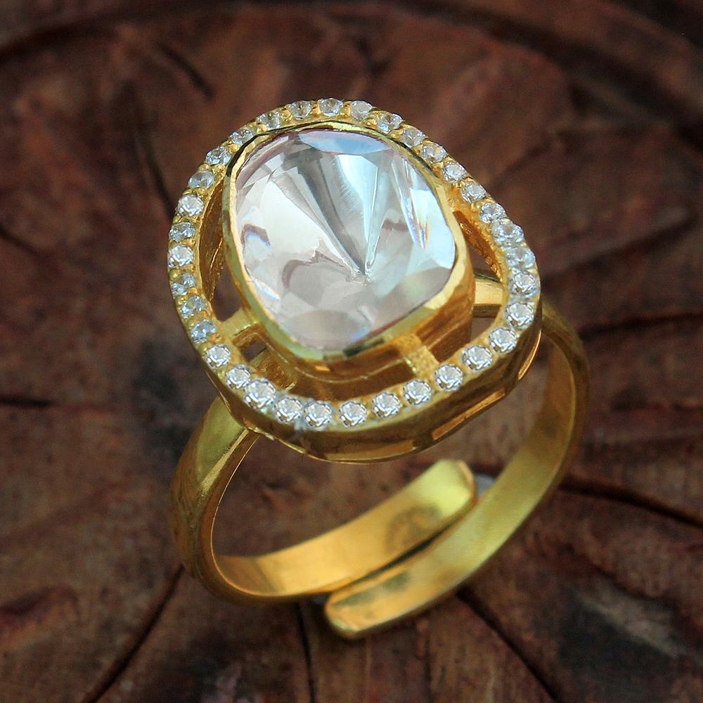 Позолоченное кольцо Kundan Polki из стерлингового серебра 925 пробы