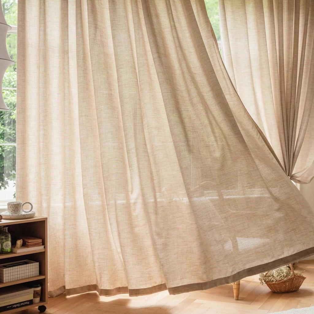 Japanese Linen Sheer Curtain Privacy Sun Protection Drape for Living Room Bedroom Balcony