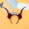 Halloween Sheep Horn Hairband Gothic Style Red Rose Headband Ox Horns Headband Costume Party