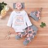 Baby Girl Clothing Newborn Kids Baby Girls Outfits Clothes Romper Bodysuit+Flower Printed Pants+Headband+Hat Set