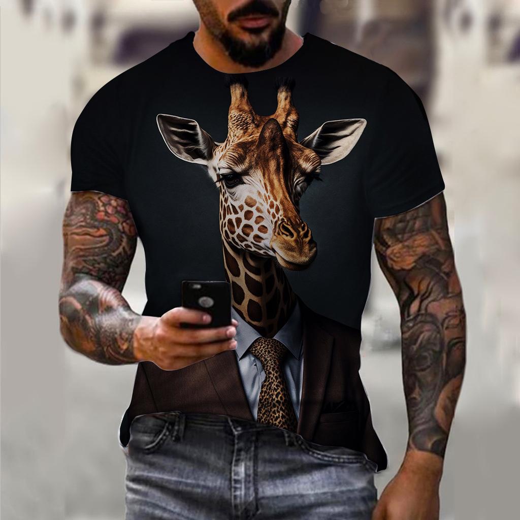 Мужская футболка с костюмом, летняя футболка с короткими рукавами и изображением животных, одежда большого размера с 3D принтом для собак, уличная повседневная футболка для мужчин, одежда