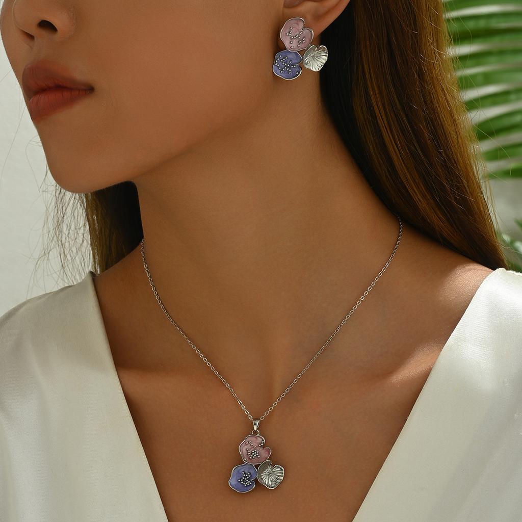 Цветочное ожерелье, серьги, комплект, индивидуальный дизайн, цепочка на шею, премиум-класса, в виде капель масла