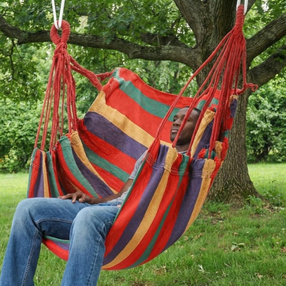 Colorful Stripe Hammock Chair Anti-Rollove Canvas Swing Durable Canvas Hanging Chair Indoor