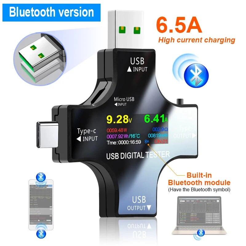 USB Tester DC Type-C PD Digital Voltmeter Amper Voltage Current Monitor Ammeter Detector Power Bank Charger Capacity Meter 6.5A