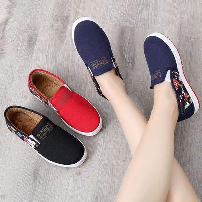 Осень и зима Пекинские старые тканевые туфли женские туфли Корейская версия однопедальные ленивые хлопковые туфли плоские парусиновые туфли бархатные теплые повседневные туфли
