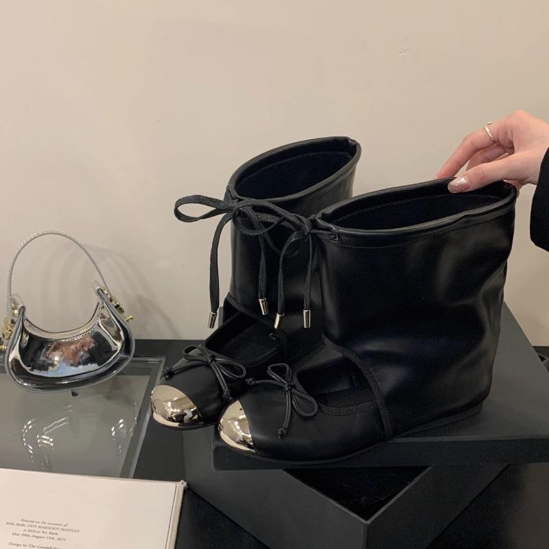 Модные нишевые дизайнерские женские туфли Мэри Джейн с круглым носком, на шнуровке с бантом, с мелким вырезом, плоская подошва, балетки, летние шлепанцы-ботинки