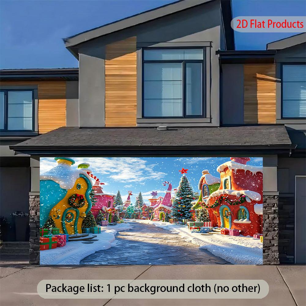 Whoville Christmas Town banner background - Winter wonderland, Candy House, Snowy streets and themed decorations