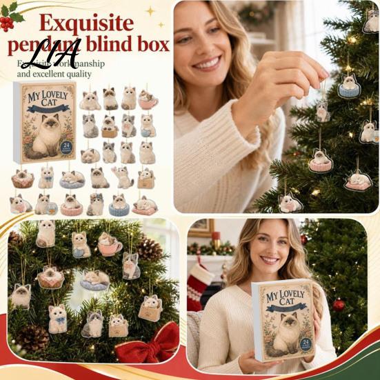 Cute Cat Themed Pendants Ragdoll Advent Calendar, Includes 24 Kitten Acrylic Hanging Ornaments, Lover Gift Ideas 2D Flat Kitty for Christmas