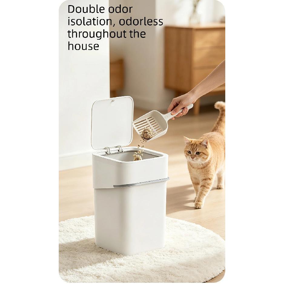 Sealed Cat Litter Trash Can with Lid Odor Proof Waste Bin for Cat Poop Disposal Pet Litter Box Accessories Storage Bucket