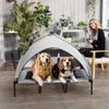 Outdoor Dog Bed with Roof, Elevated Dog Bed for Extra Large Dogs, with Steel Frame, 122x92x94cm, Light Grey