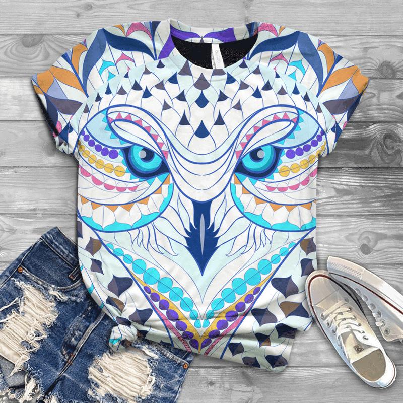 Лето Новая Птица 3D Принт Женский Топ Свободный Короткий Рукав Свободная Повседневная Футболка