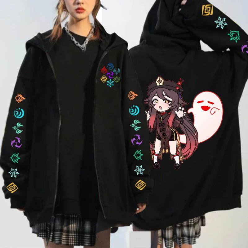 Youth Unisex Oversized Hooded Fleece-Lined Zipper Sweatshirt Fall Casual Wear