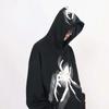 Spider Print Hooded Sweatshirt Women Streetwear Loose Fit With Button Detail Hem Split Hip Hop Style
