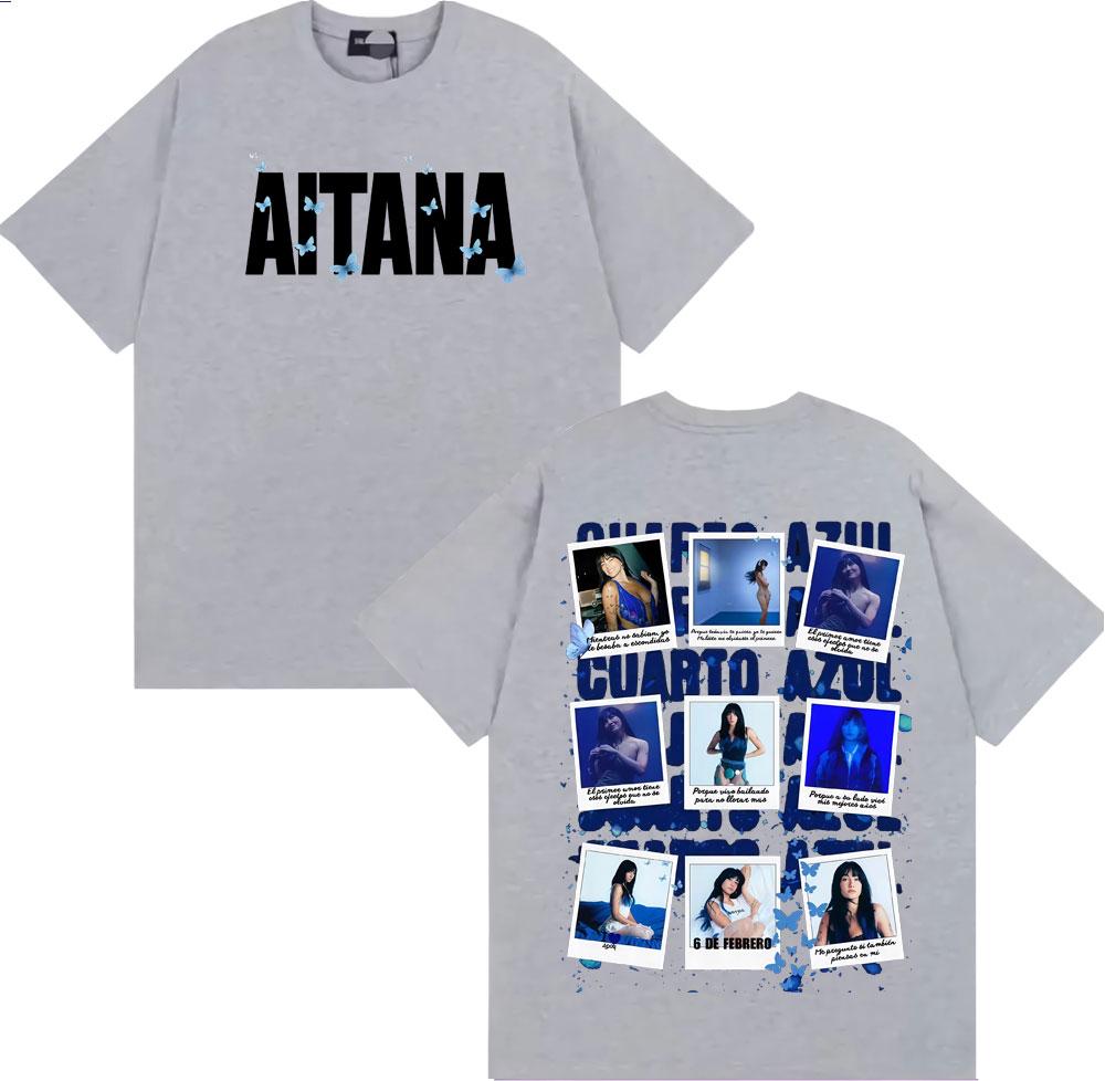Singer Aitana Cuarto Azul Album Cover Graphic TShirt UNISEX Women Summer Cotton YK Clothing Oversize Round Neck Short Sleeved Tee