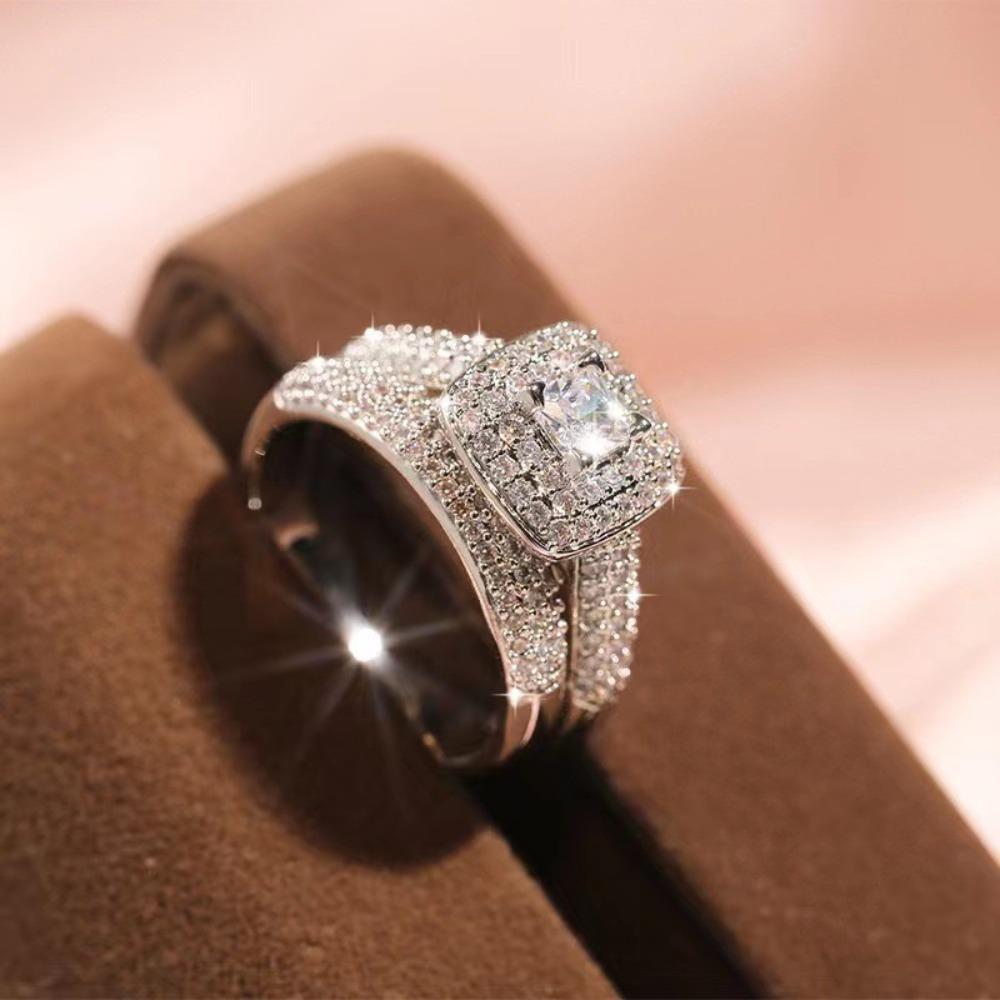 2pcs Silver Stackable Finger Rings Women's Ring Elegant Ladies Luxury Ring Set Girl