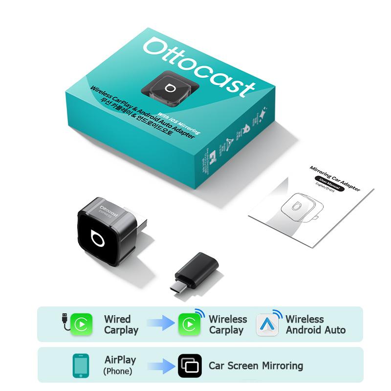 OTTOCAST MINI AIR Cube 4.0 Wireless CarPlay Android Auto Adapter 3 in 1 Dongle Airplay Screen Mirroring Dongle Car Accessories