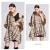 Зимняя женская накидка, шаль с меховым воротником, свободный клетчатый кардиган с капюшоном, большой размер, твидовый жакет с семиточечными рукавами