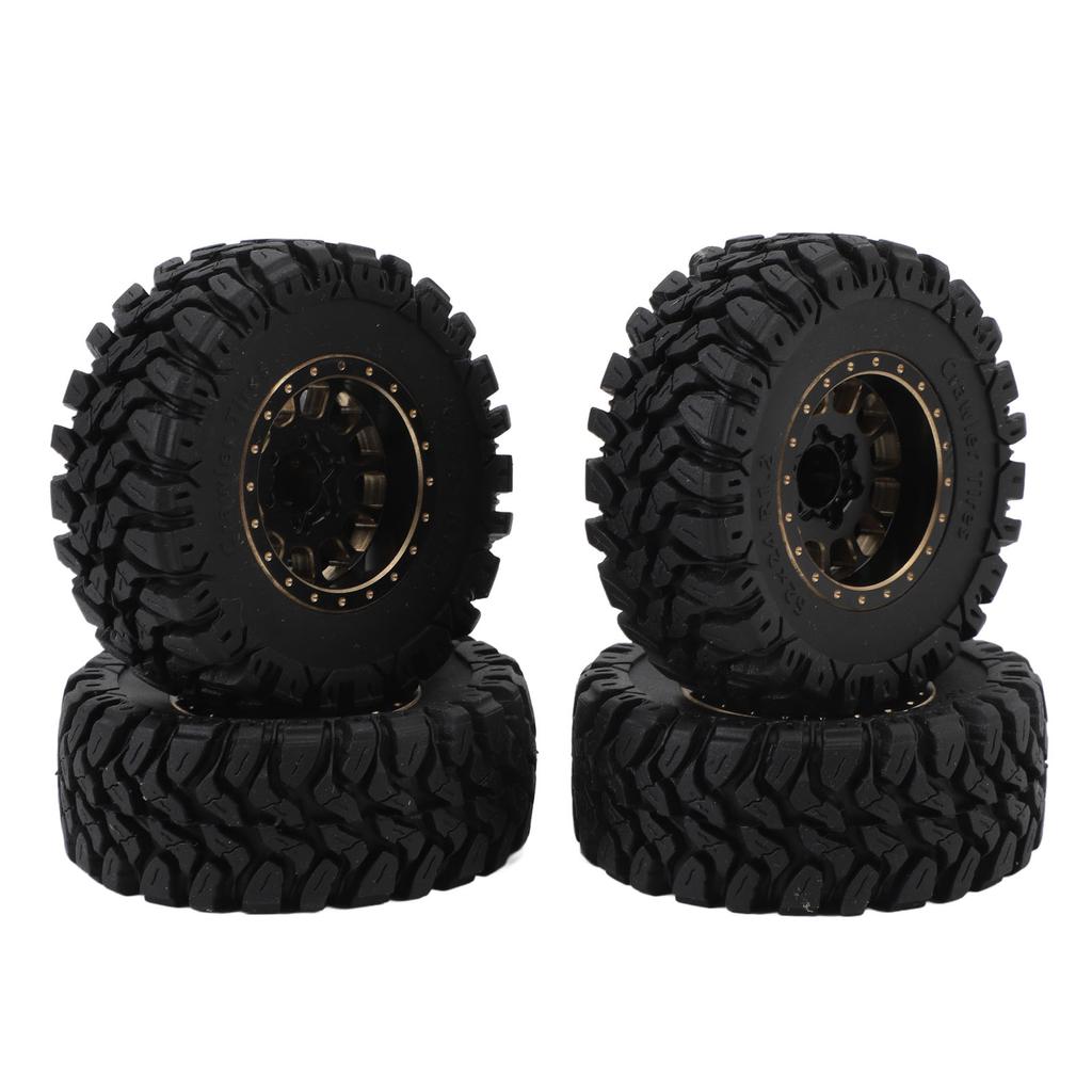 4PCS 1.2in RC Wheel Tires Rubber Brass Rim Superior Traction Enhanced Stability Black for 1/