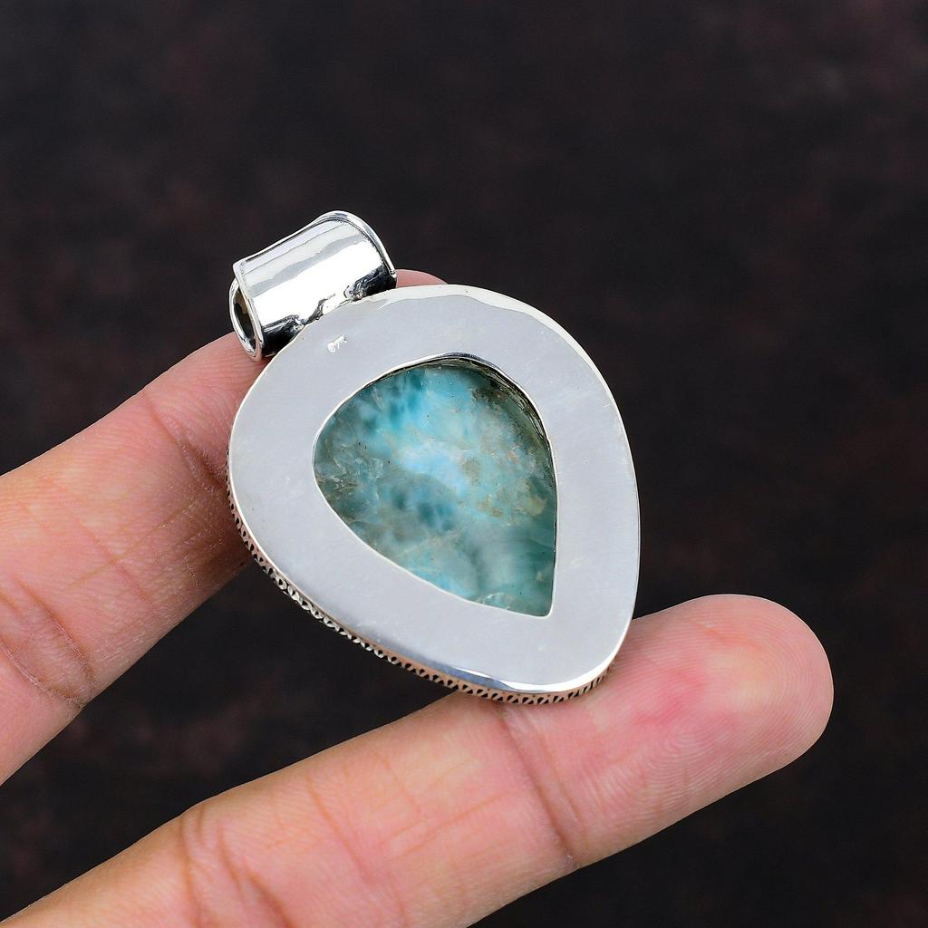 Кулон Ларимар Ювелирные изделия из драгоценных камней Винтажный кулон Стерлингового серебра 925 пробы Ювелирные изделия Ларимар Кулон ручной работы Подарок для мамы Дизайнерский кулон