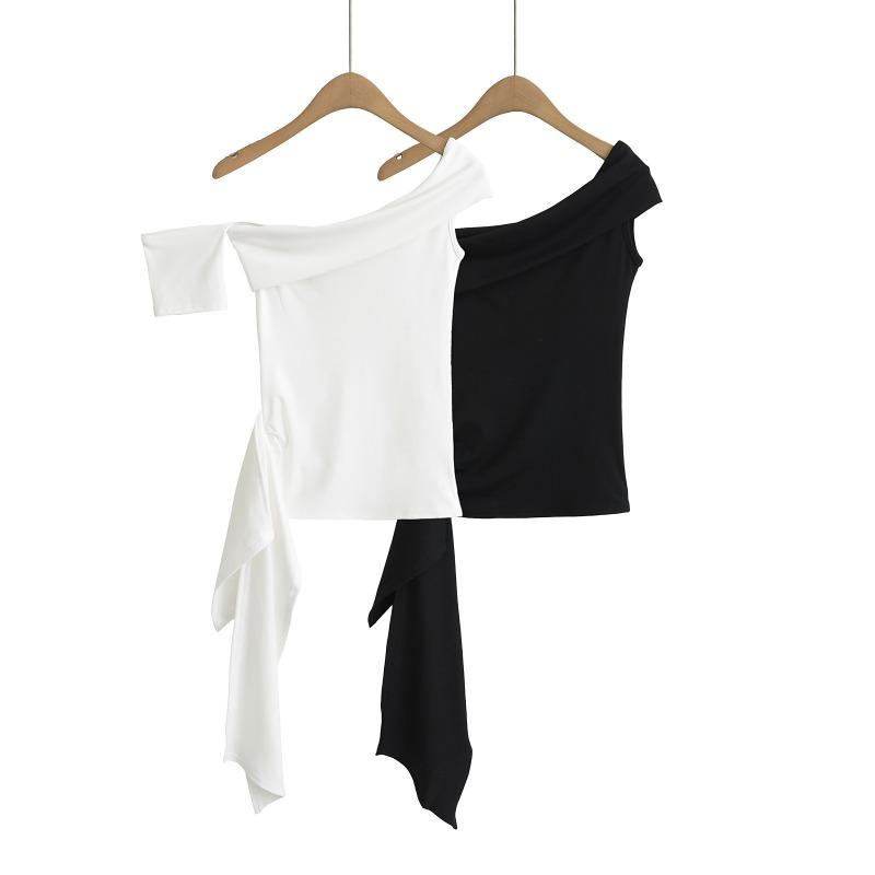 Pure Lust Hot Girl Streamer One-shoulder Short-sleeved Summer New Sexy Off-shoulder Temperament Slim Top
