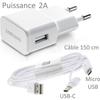 Pour Samsung Galaxy J3 2016 : Chargeur USB Original 2A + Câble Long 150 Cm Blanc