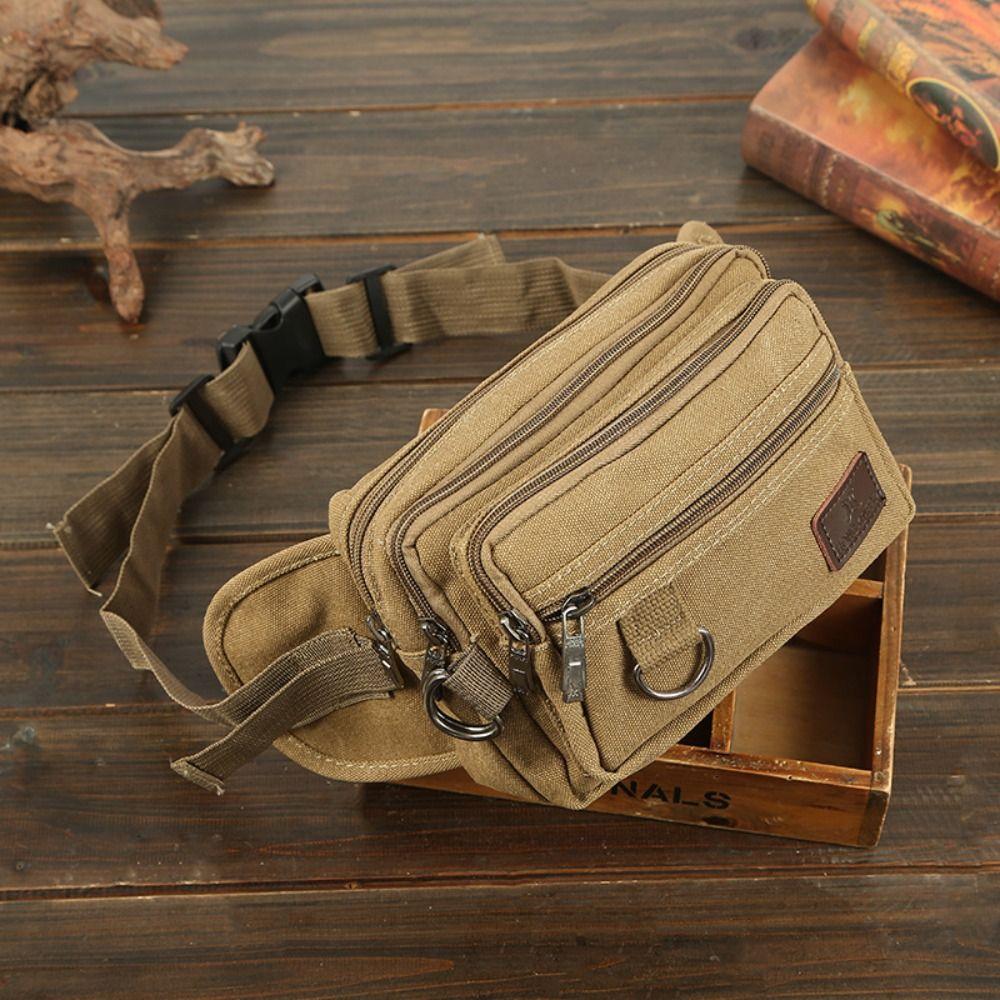 4-layers Canvas Chest Bag Large Capacity Fanny Pack Portable Multilayer Waist Packs Unisex