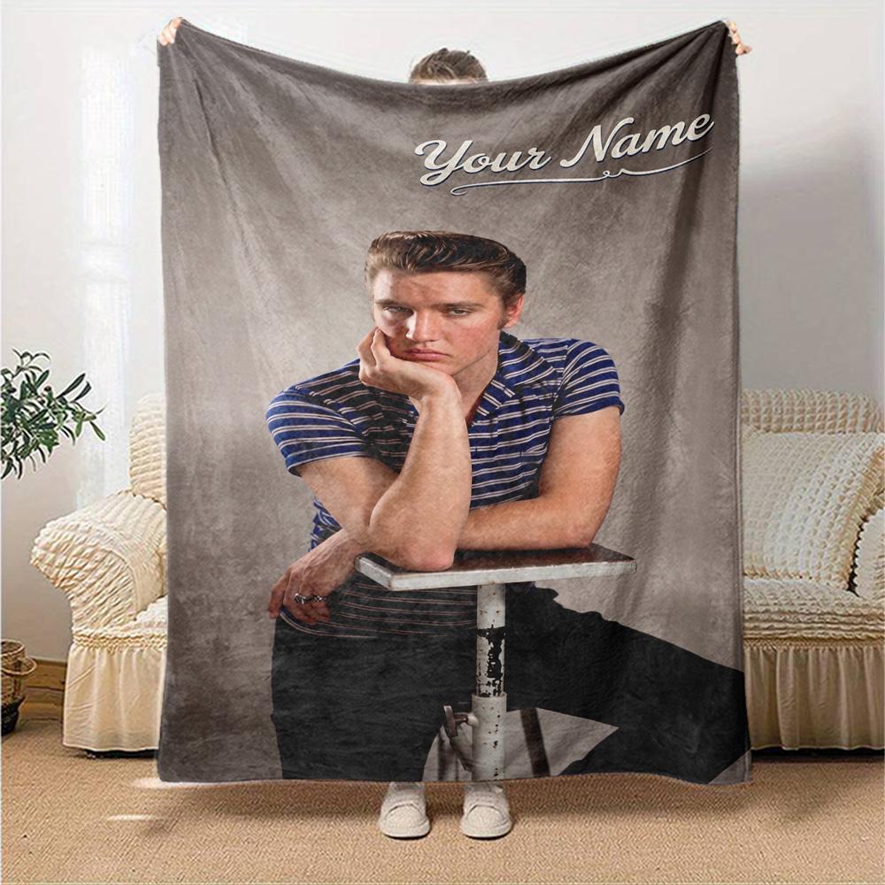 Elvis Presley Customize Text Blanket Cozy Personalized Blanket Comfortable Perfect for Bed Living Room Office Picnics All-Season Use