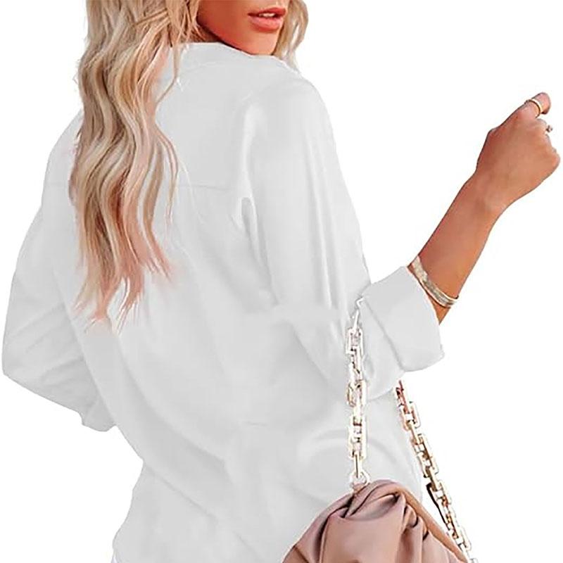 Женская блузка-рубашка с длинным рукавом, однотонная, с мягким карманом, универсальная, на весну и лето