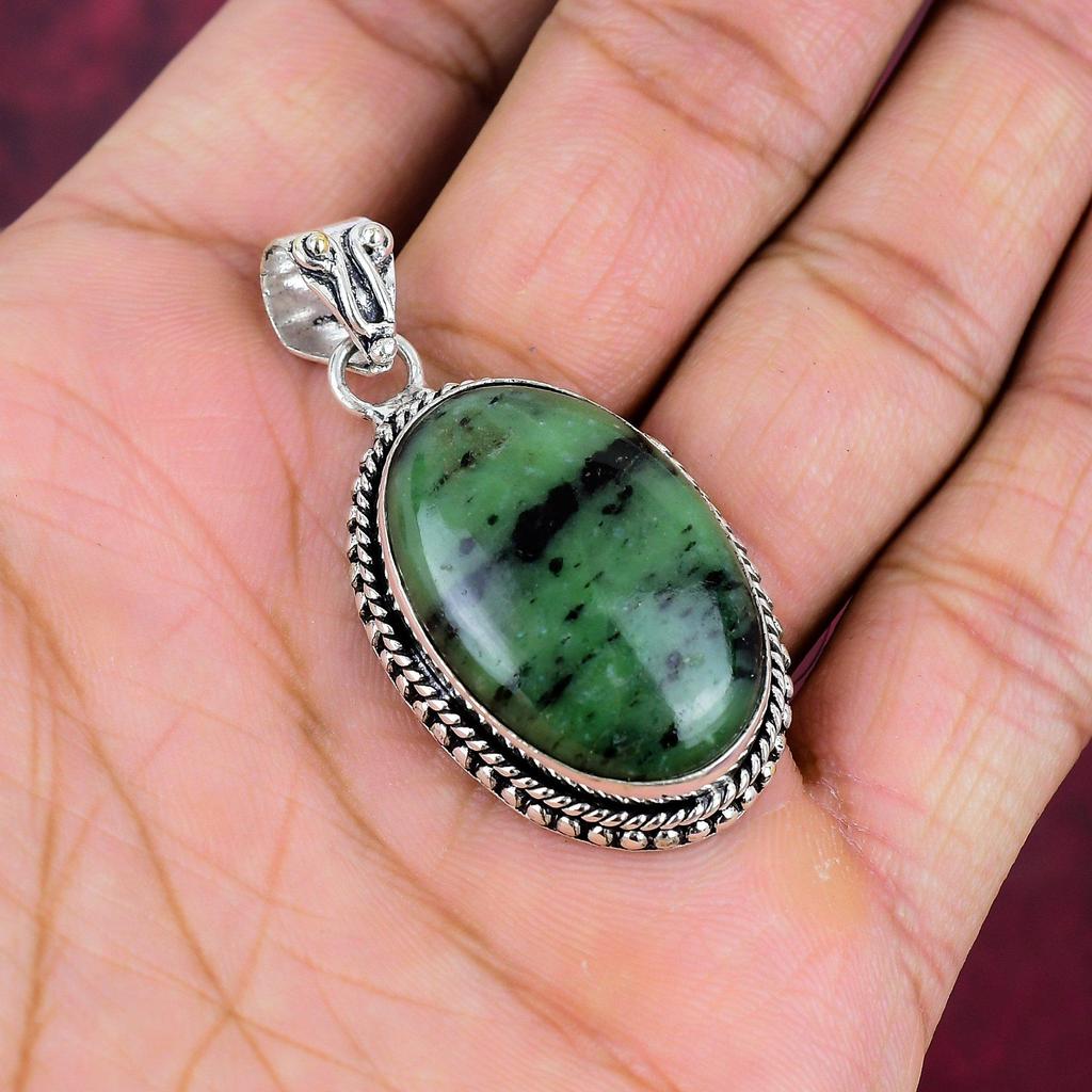 Ювелирные изделия с подвеской из рубина и зоизита, подвеска ручной работы из стерлингового серебра 925 пробы, ювелирные изделия новейшего дизайна