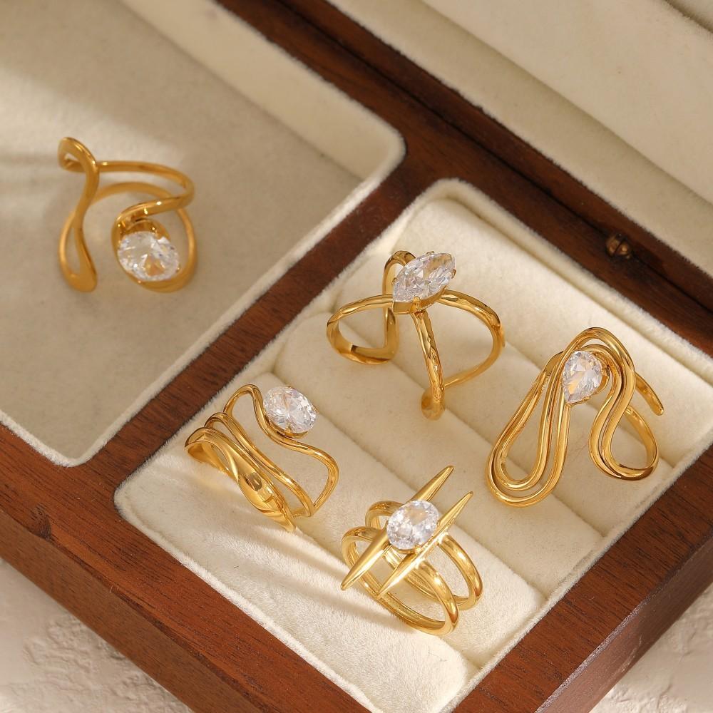 Minimalist Stainless Steel Zirconia Ring For Women With Irregular Shape And Elegant Look