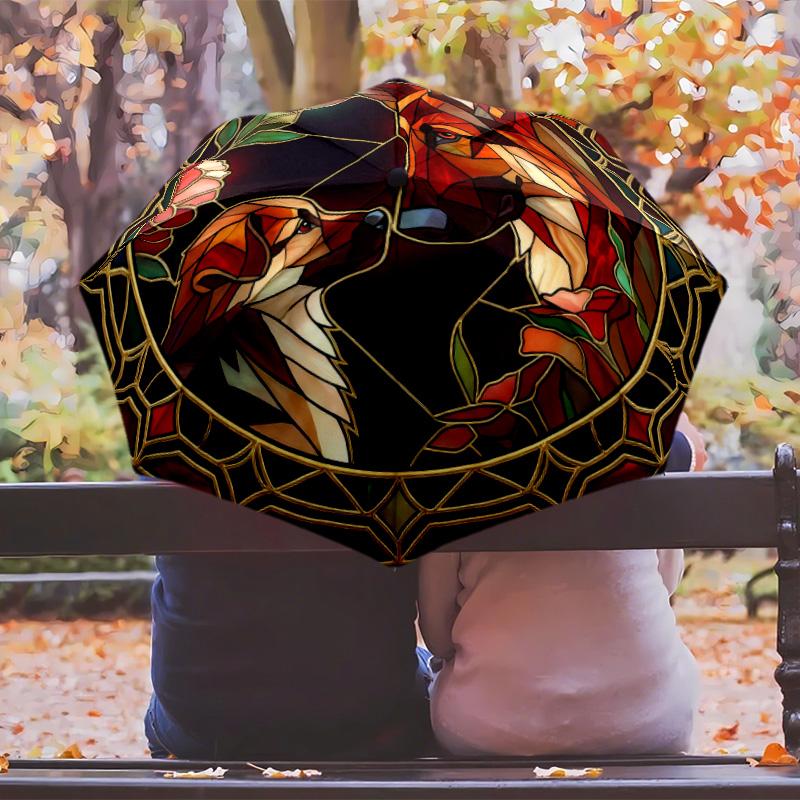 Stained Glass Fox (3) Printed umbrella windproof folding umbrella portable sun and rain umbrella suitable for gifting