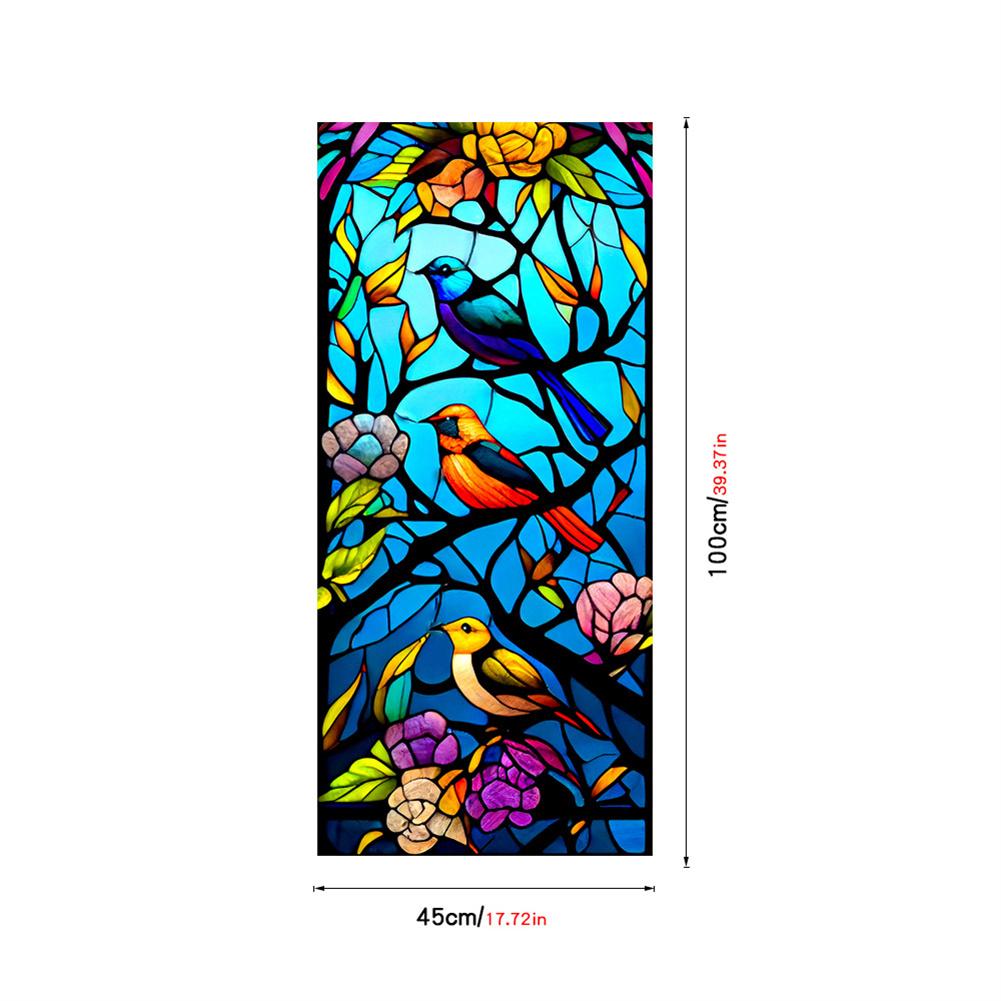 Красочная витражная пленка для окон с цветами и птицами, Неклейкая УФ-блокирующая теплоизоляционная декоративная статическая пленка