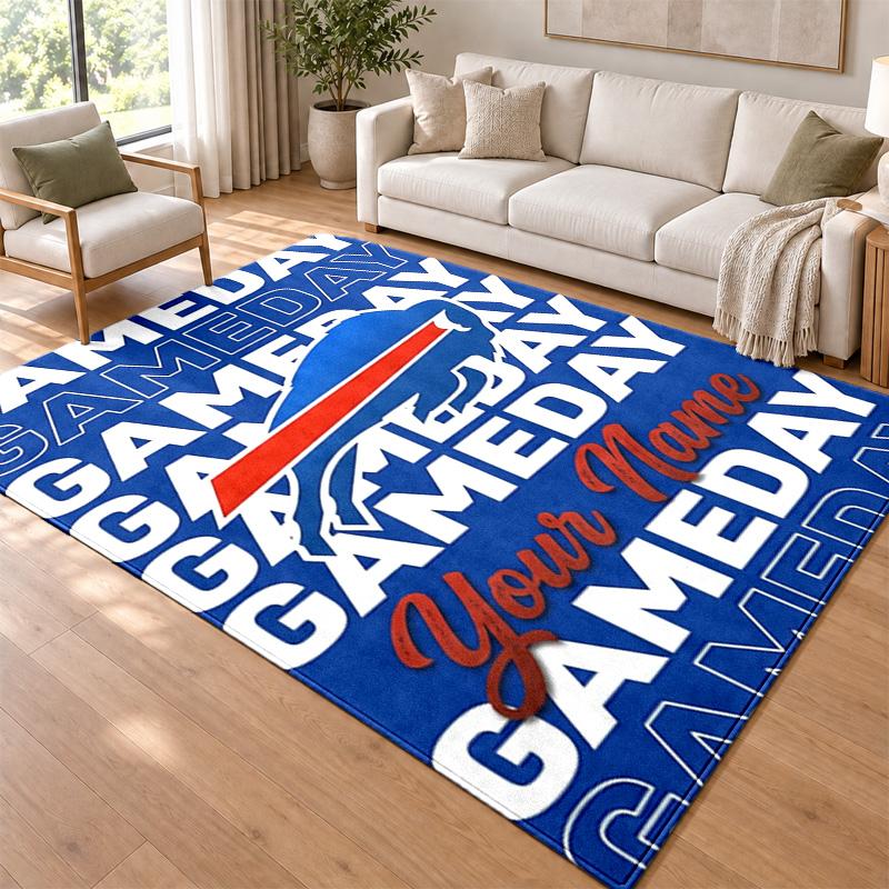 Buffalo Bills Custom Name Personalized Rug Non‑Slip Doormat Floor Carpet Housewarming Birthday Gift for Family Friends