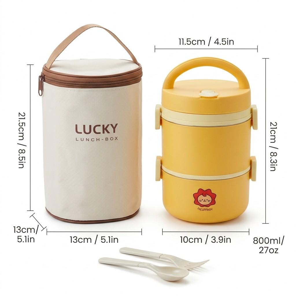 Kawaii 304 Stainless Steel Lunch Box Leakproof Thermal Bento Box Microwavable Food Container with Handle for Kids School Adults