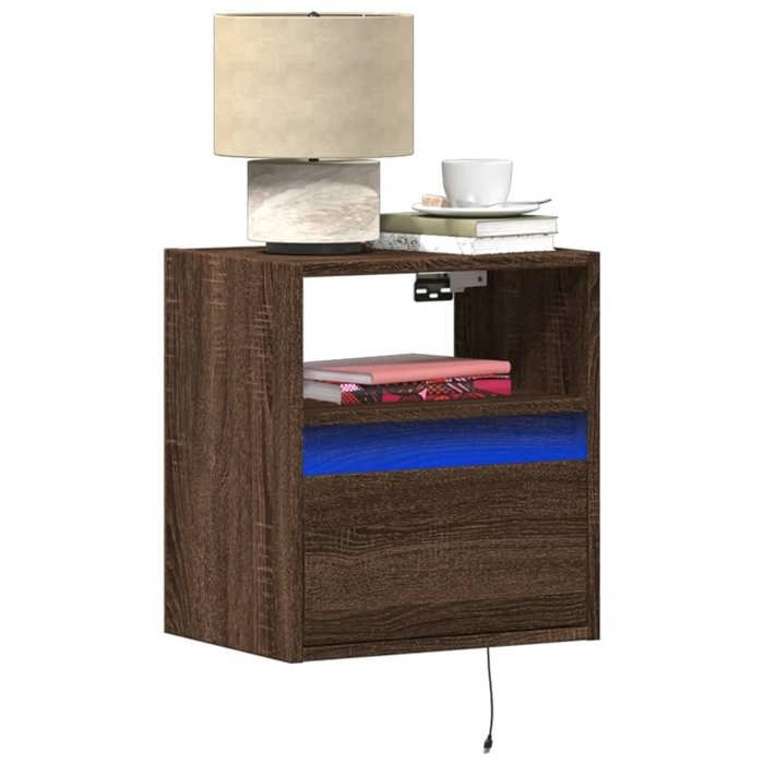 Maison Exclusive - Table de chevet murale avec lumières LED chêne marron
