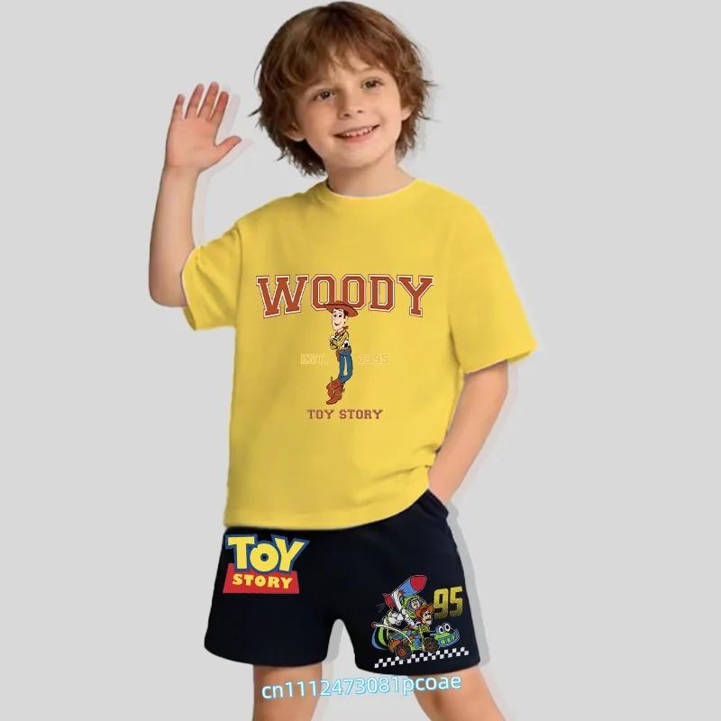 boys sports shirt casual top summer Tshirt Toy Story cartoon print childrens pure cotton shortsleeved short pants set for