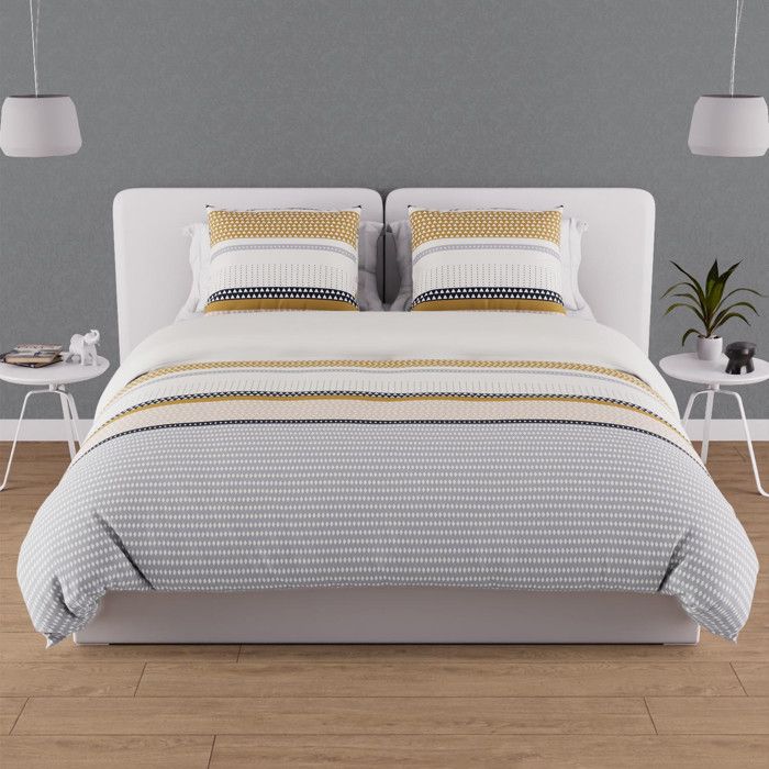 Duvet Cover Set In 57 Thread Count Cotton 240x220 Cm THALES Mustard, by Soleil D'ocre