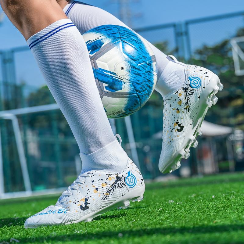 Fashion 33-46 Men's High-top Football Boots Large Size Long Nails Leather Boys Soccer Shoes Nailing Anti -slip Football Boots