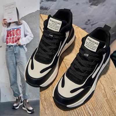 Новые кожаные высокие кроссовки на толстой подошве в стиле папа, женские, с цветными вставками и бархатными шнурками, трендовые повседневные спортивные кроссовки