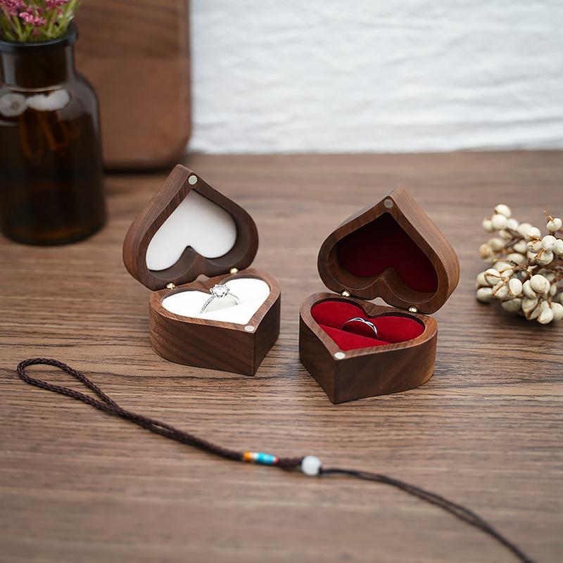 Сердце из орехового дерева шкатулка для кольца предложение держатель для обручального кольца шкатулки для хранения ювелирных изделий без кольца