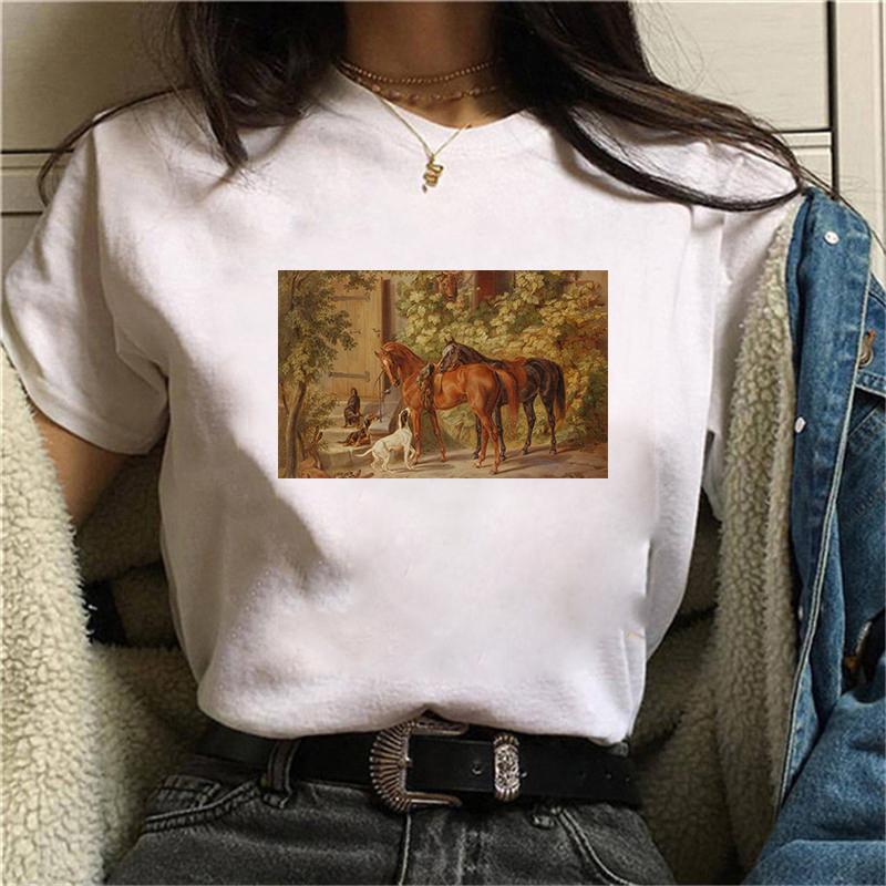 Женская футболка новый стиль искусство масляная живопись короткий рукав футболка летняя мода харадзюку оверсайз футболка женская повседневная одежда