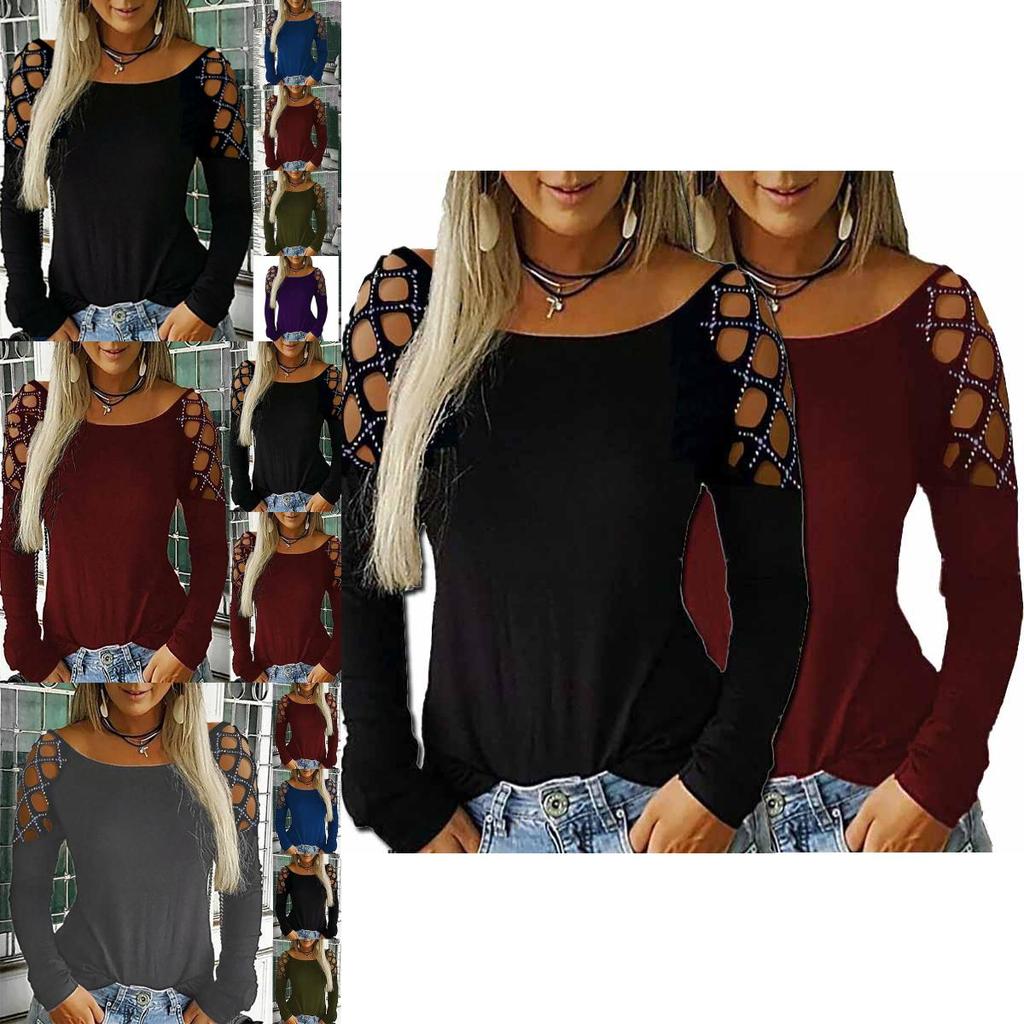 Хлопковая футболка с длинным рукавом с вырезанным узором и сверкающими деталями для женщин