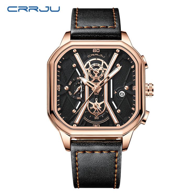 CRRJU New Leather Strap Men's Watch 2313 Watch Simple Business Personality Men Fashion Waterproof