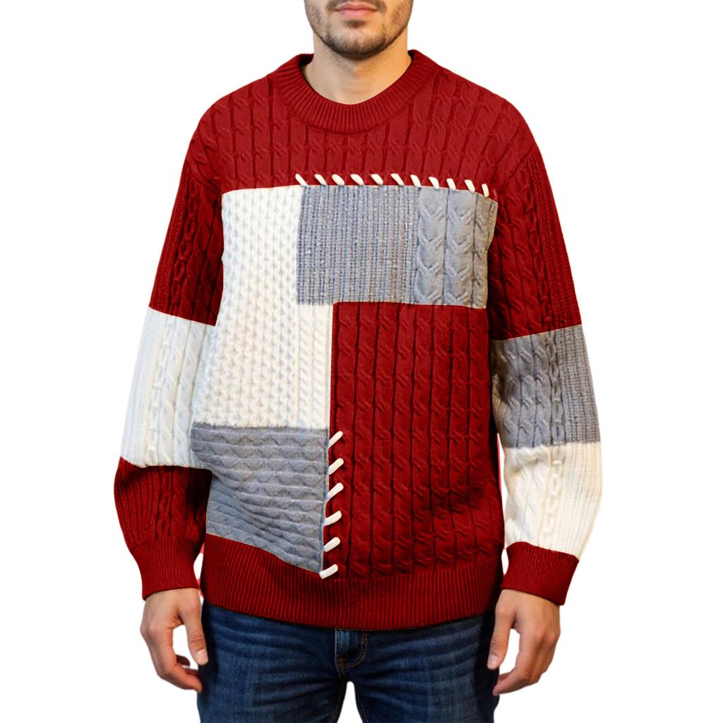 Men's Fashion Knitting Pullover Long Sleeves Loose Round Neck Sweater